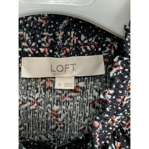 Loft Black Floral Mock Neck Long Sleeve Top Medium - Picture 7 of 8